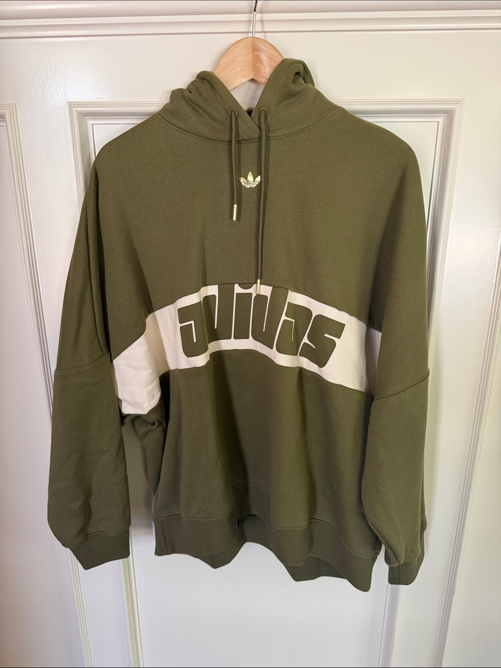 adidas Olive Green Hoodie with Cream Logo Panel